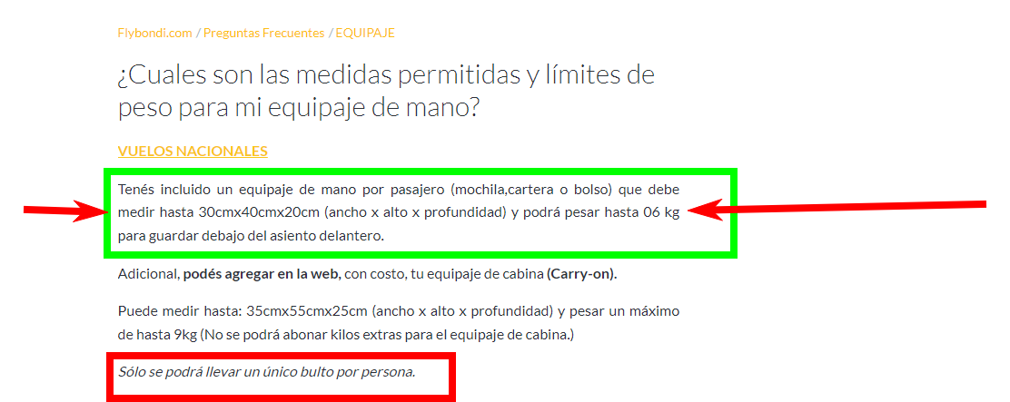 *FlyBondi* ¿Cuales son las medidas permitidas y límites de p - Foro Argentina y Chile