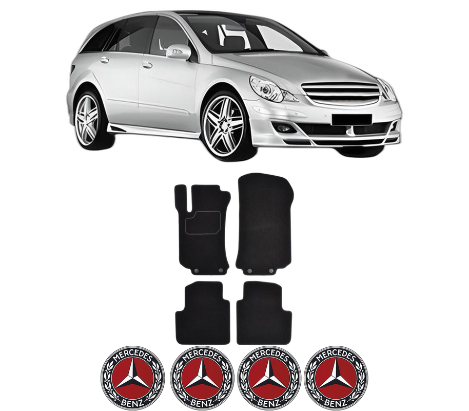 Set Covorase Presuri MERCEDES-BENZ R-CLASS (W251, V251) din 2005-2014, Auto, Material Textil Mocheta, 4 Stickere auto cu MERCEDES-BENZ