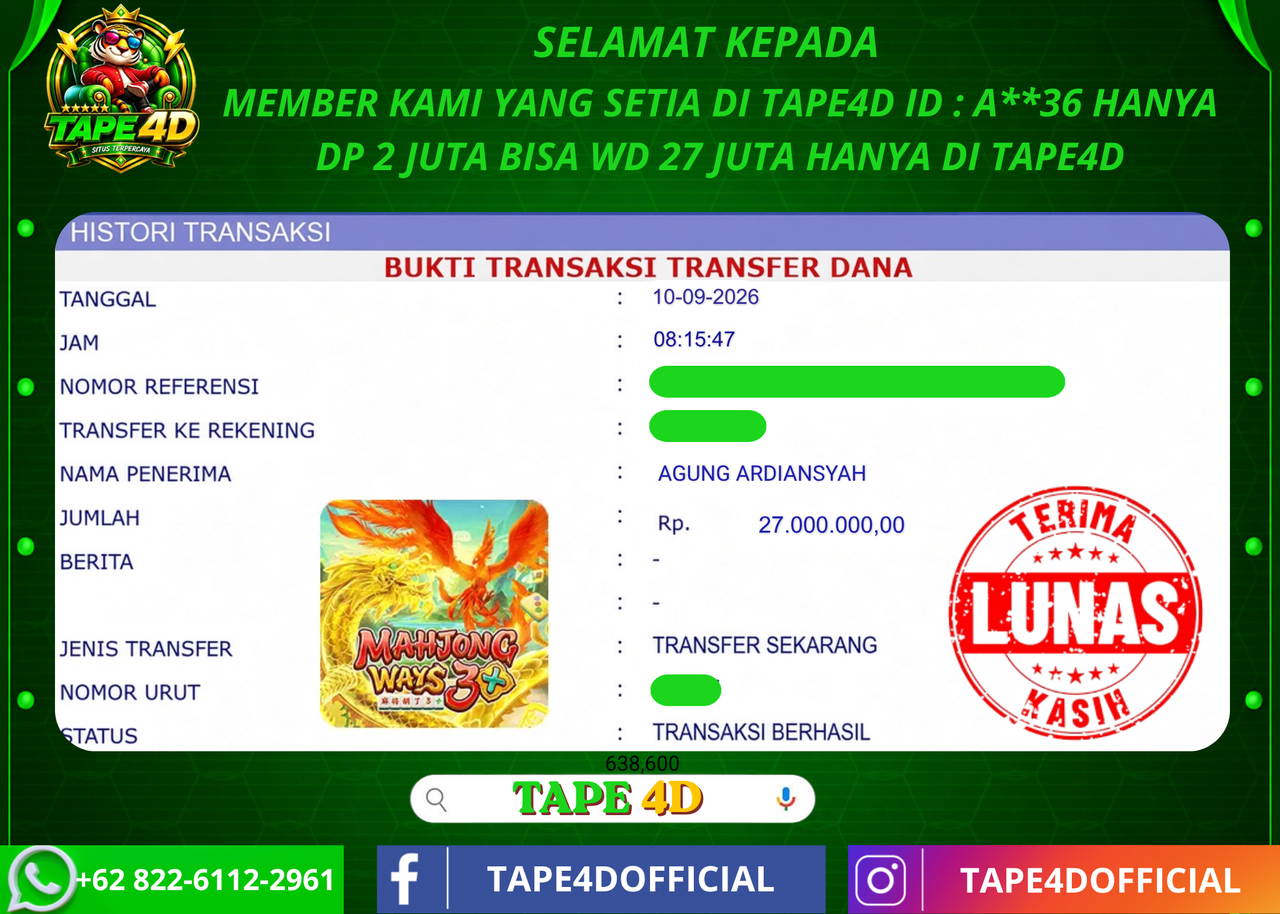 TAPE4D MAHJONG WAYS 3 + PRAGMATIC PLAY 27.000.000-LUNAS