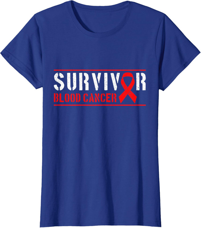 Blood Cancer Survivor Red Ribbon Cancer Design Ladies' Crewneck T-Shirt - Picture 5 of 5