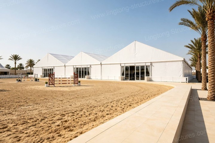 Horse stable and management tent providing safe and comfortable shelter for horses