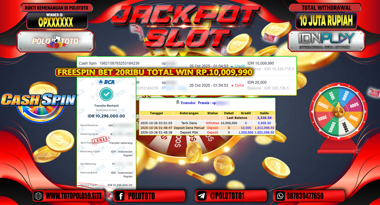 POLOTOTO JACKPOT SLOT CASH SPIN Rp.10.000.000,- LUNAS
