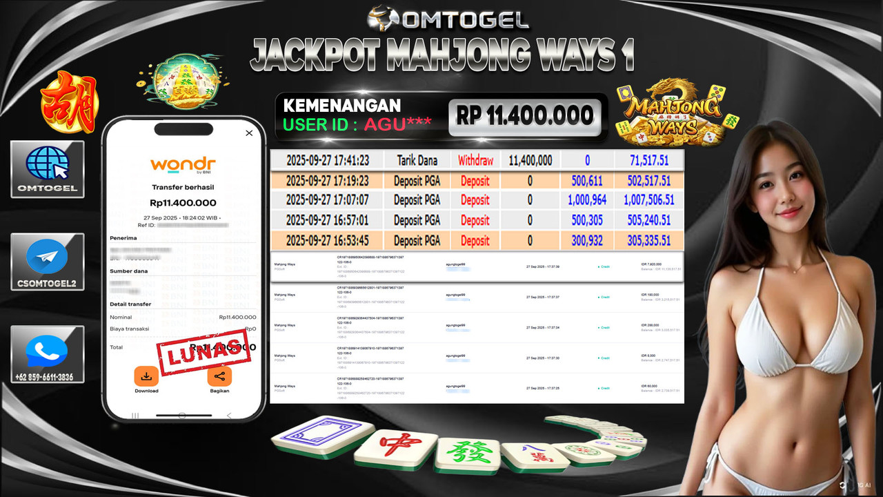 OMTOGEL JACKPOT PGSOFT MAHJONG WAYS 11 JUTA DI BAYAR LUNAS ,-