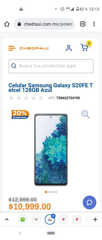 Chedraui Celular Samsung Galaxy S20FE Telcel G780G 128GB Azul sin promociones bancarias 