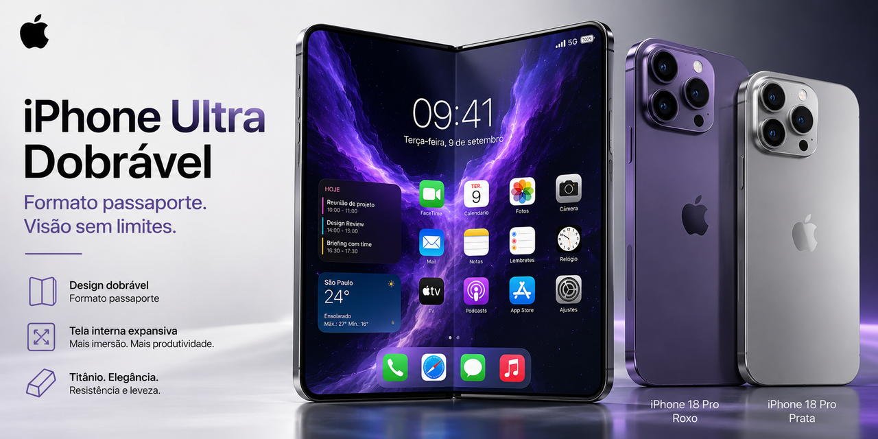 iPhone 18 Pro, Pro Max e Ultra dobrável: mockups revelam design passaporte, novas cores e mudanças que valem a pena