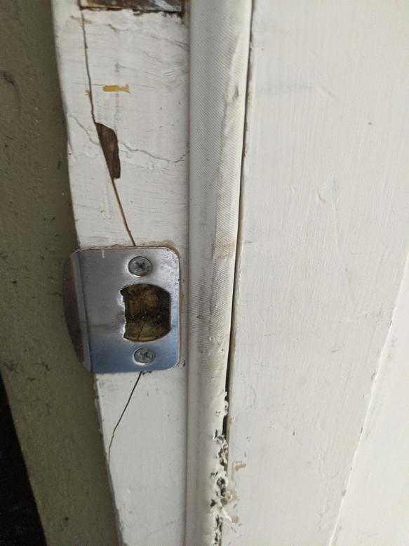 Exterior door jamb cracked at strike hole DoItYourself