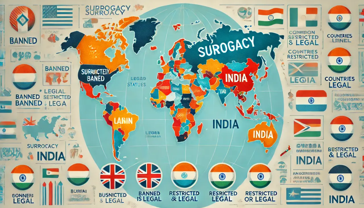 Map of India showing the ban on foreign nationals and NRIs seeking surrogacy services under new regulations.