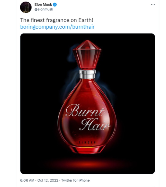 Burnt Hair, parfum pria yang diporoduksi perusahaan milik Elon Musk, The Boring Company