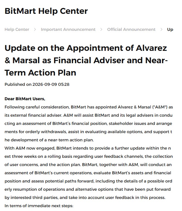 BitMart Appoints Alvarez & Marsal for Restructuring