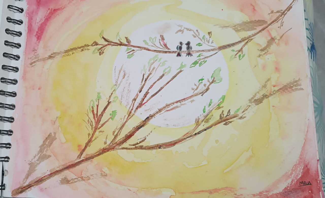 Pareja de pájaros al atardecer