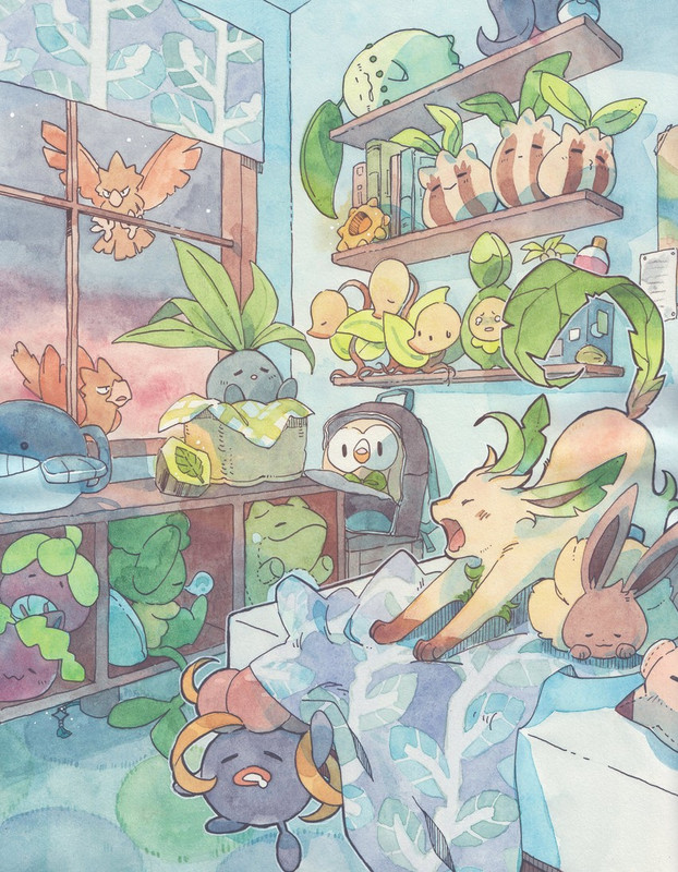 eevee-rowlet-leafeon-chikorita-oddish-an