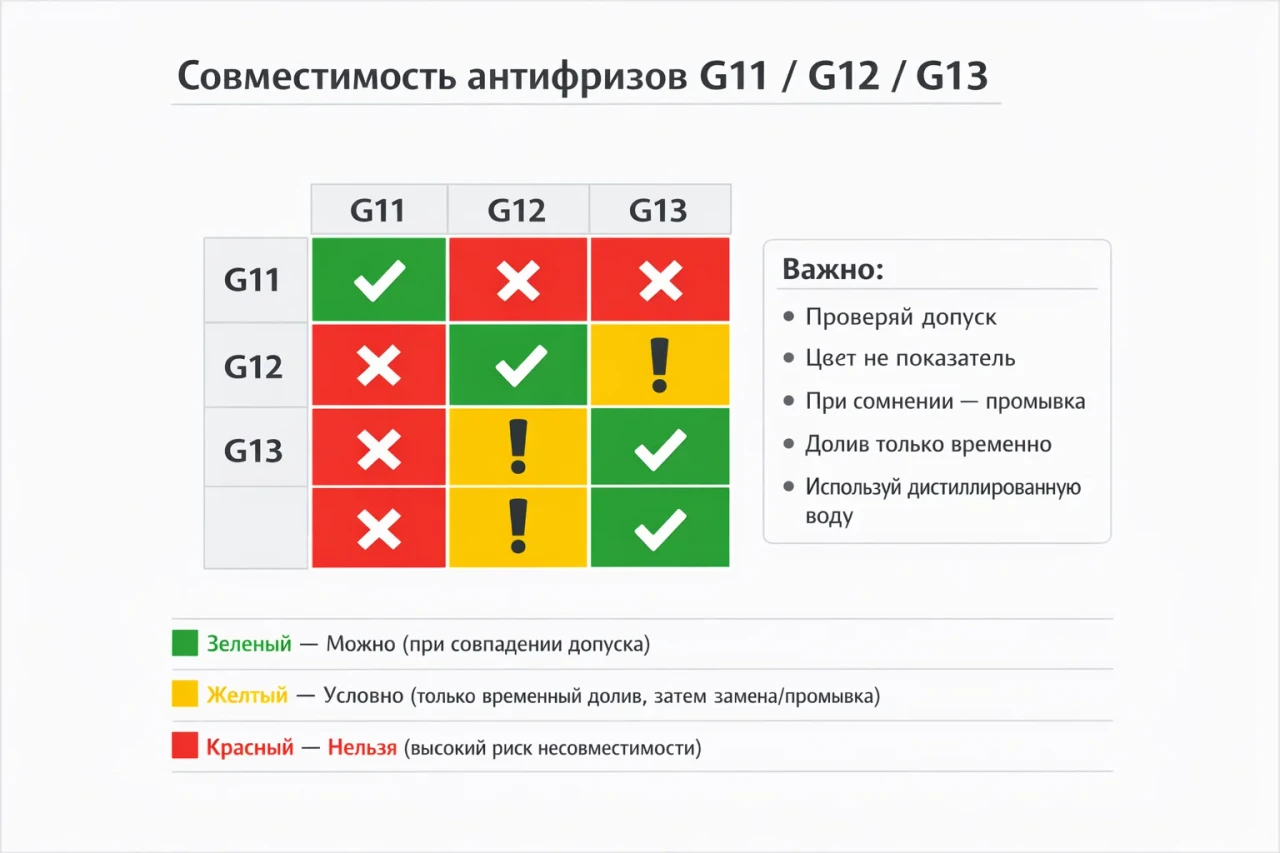 можно ли смешивать антифриз