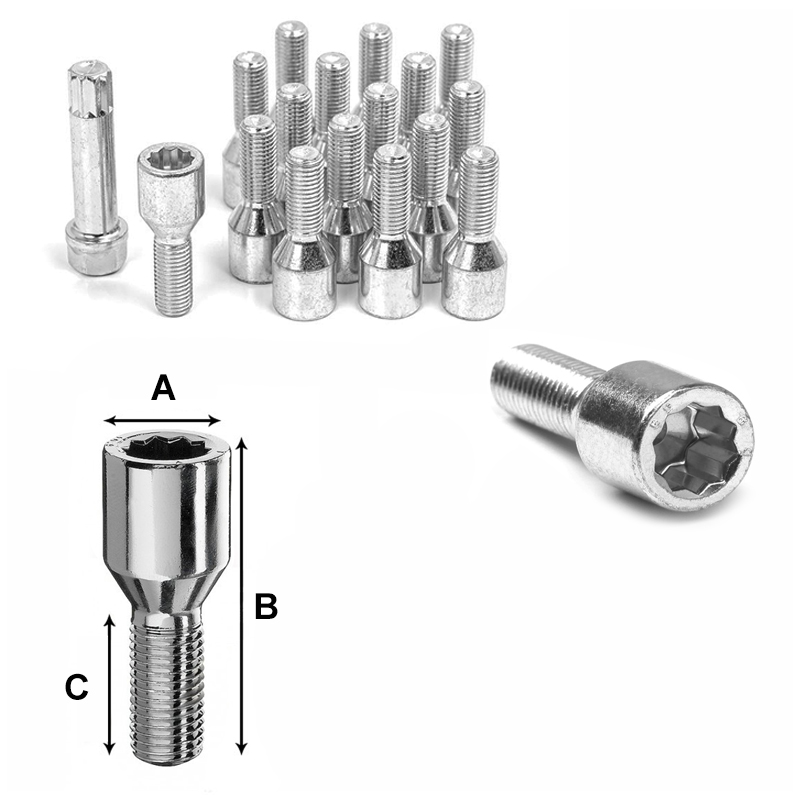20 x M12X1.5 70mm di lunghezza 45mm filettatura 60 gradi bulloni cerchi in lega Si Adatta Audi 57.1
