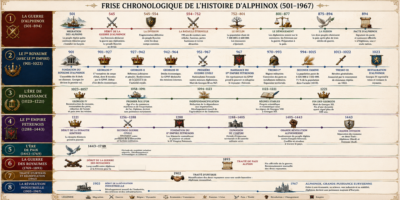 Frise chronologique de l'Histoire d'Alphinox (par IA) Frise chronologique de l'Histoire d'Alphinox (par IA)