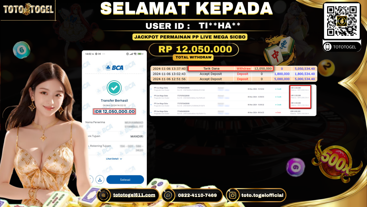 Bukti Pembayaran Jackpot Permainan Pp Live Mega Sicbo  ID:TI**HA** LUNAS 