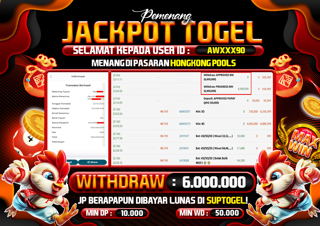  BUKTI KEMENANGAN 20 OCTOBER 2025 MENANG DI PERMAINAN TOGEL PASARAN HONGKONG POOLS 6JT