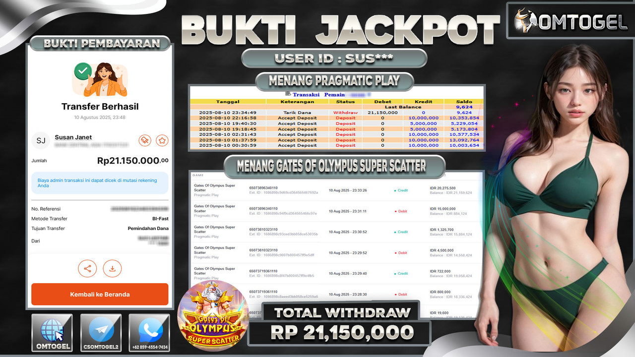 OMTOGEL JACKPOT PRAGMATIC PLAY GATES OF OLYMPUS SUPER SCATTER 21 JUTA DI BAYAR LUNAS ,-