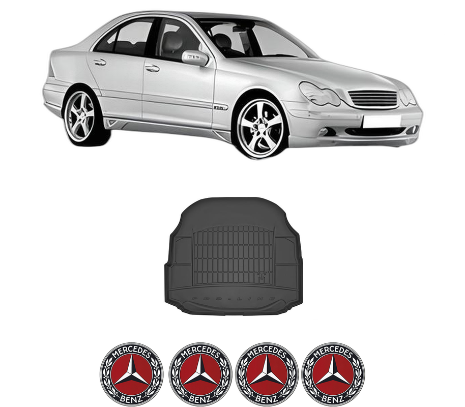Tavita Portbagaj MERCEDES-BENZ C-CLASS (W203) din 2000-2007, Protectie Portbagaj Auto, 4x Stickere auto cu MERCEDES-BENZ