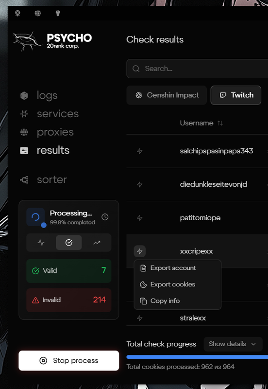 Psycho Checker Results Interface