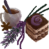 Shadow lavender drink and cake