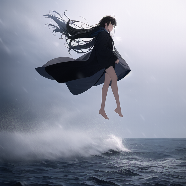 Best quality, masterpiece, illustration, sea, wind, dust cloud, 1girl, flying, l s-3282038245