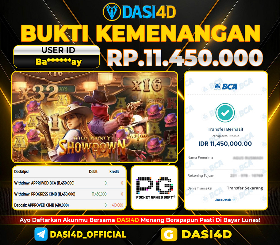 BUKTI KEMENANGAN 09 AGUSTUS 2025 DI WILD BOUNTY SHOWDOWN WD 11.450.000