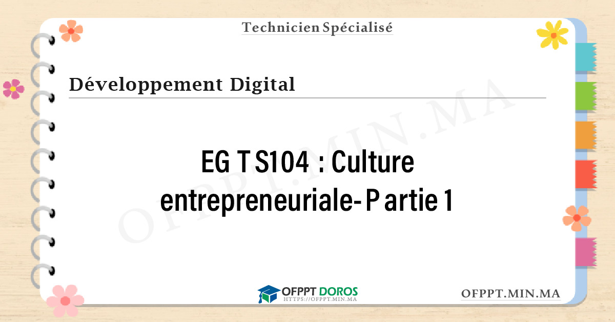 Sommaire détaillé du cours Culture entrepreneuriale-Partie 1 EGTS104 OFPPT - Structure du module