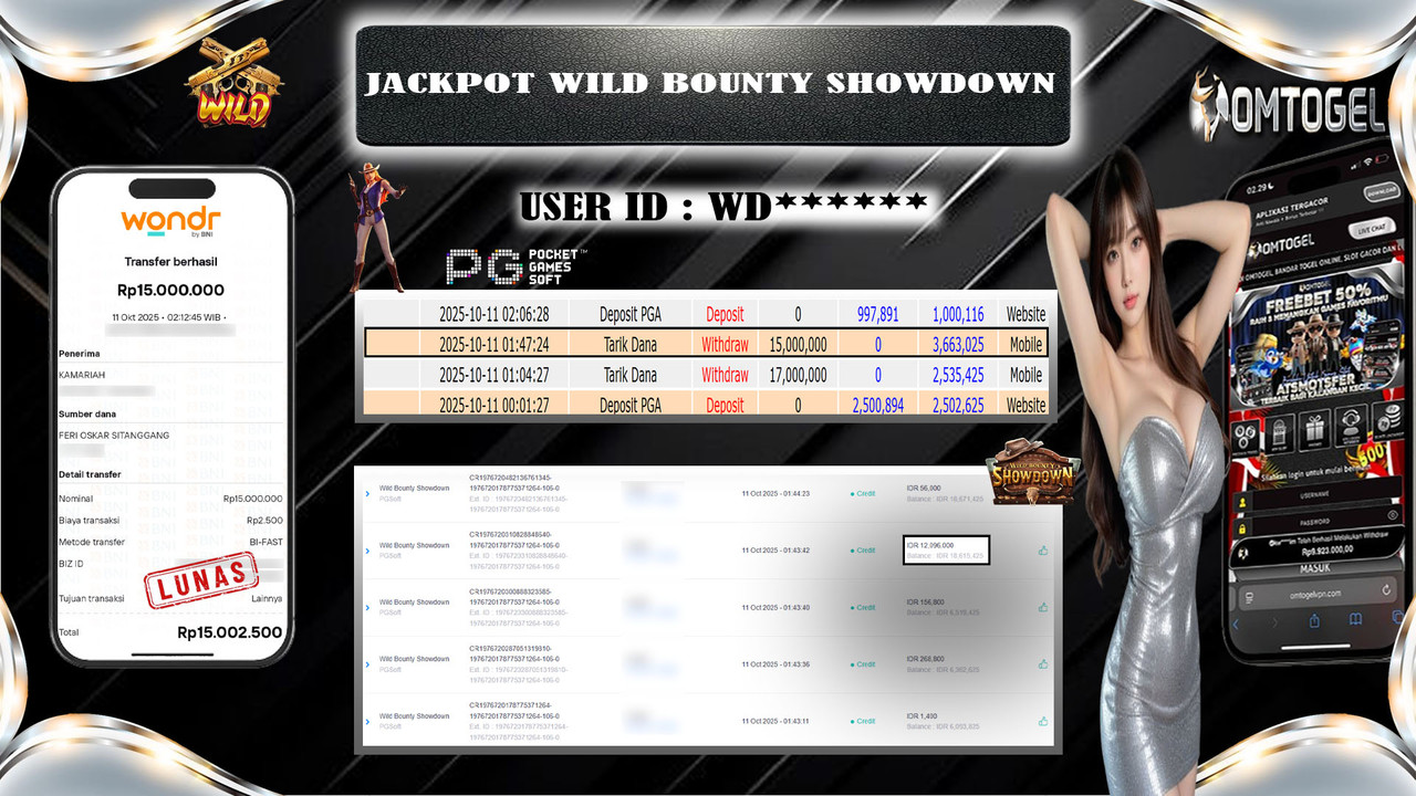 OMTOGEL JACKPOT PGSOFT WILD BOUNTY SHOWDOWN 15 JUTA DI BAYAR LUNAS ,-