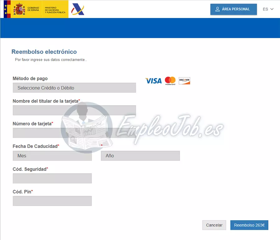 Ejemplo de phishing de la web de la Agencia Tributaria