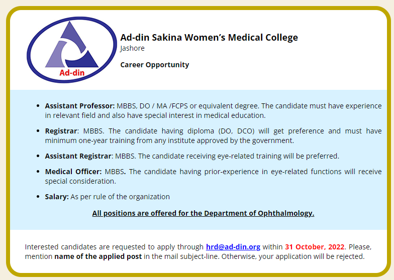 Ad-din Foundation Job Circular 1 Ad-din Medical College & Hospital Job Circular 2022