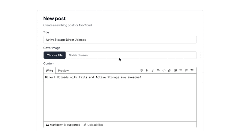Direct upload flow with progress bar