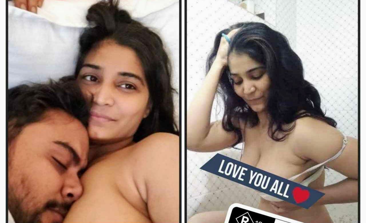 Cute indian gf licking her boob nude with bf