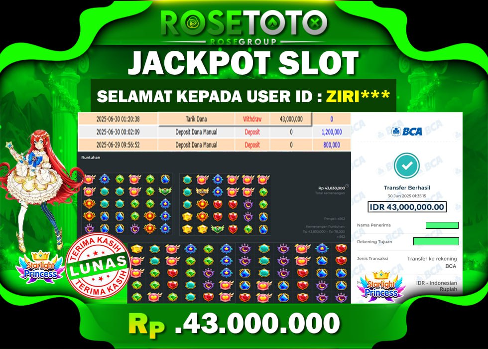 ROSETOTO JACKPOT SLOT STARLIGHT PRINCESS Rp.43.000.000.,- LUNAS