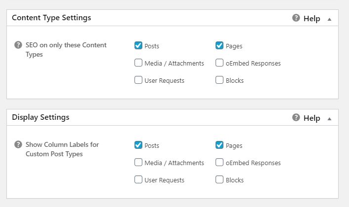 Custom Post Settings and Display Settings