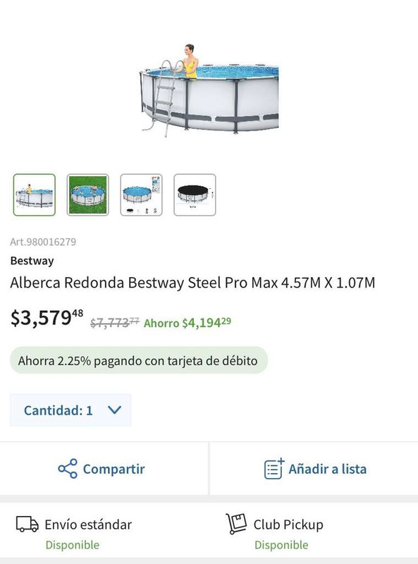 Sam's Club Alberca Bestway 4.57m x 1.07m (54% de descuento) 
