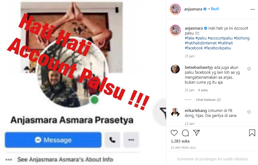 Anjasmara beri peringatan soal akun palsu yang mengatasnamakan dirinya