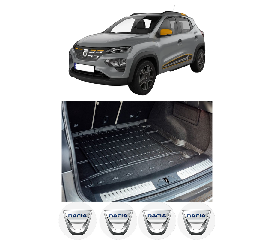 Tavita Portbagaj DACIA SPRING din 2020, Protectie Portbagaj Auto, 4x Stickere auto cu DACIA