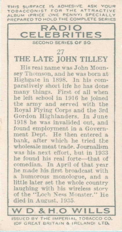 No 27 Radio Celebrities Tilley 1935 Back