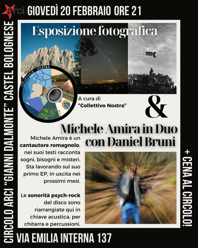 Giovedì 20 febbraio Cultura e Musica al Circolo Arci: Una Serata di Fotografia e Live Music Giovedì 20 febbraio Cultura e Musica al Circolo Arci: Una Serata di Fotografia e Live Music