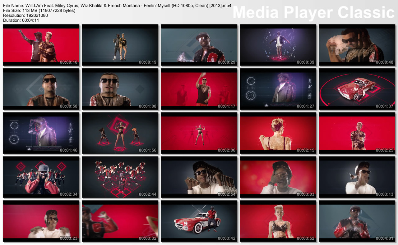 Will.I.Am Feat. Miley Cyrus, Wiz Khalifa & French Montana - Feelin' Myself (HD 1080p, Clean) [2013]