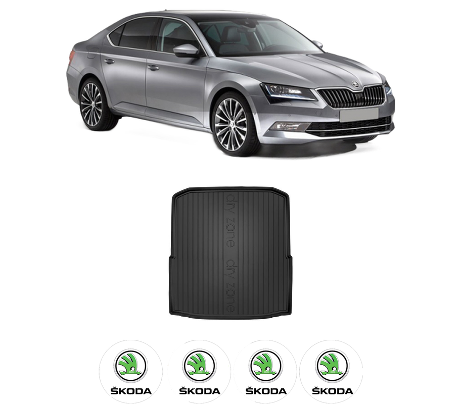 Tavita Portbagaj SKODA SUPERB III (3V3) din 2015-2024, Protectie Portbagaj Auto, 4x Stickere auto cu SKODA