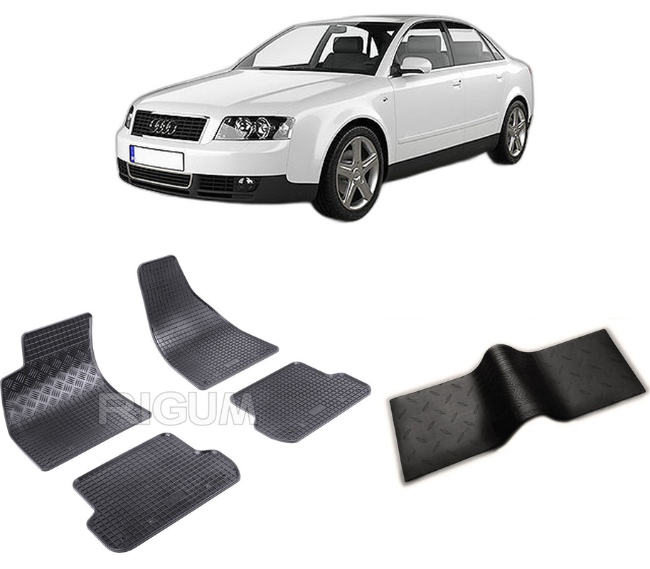 Set covorase auto AUDI A4 B6 din 11.2001-10.2004, cu covoras tunel median, CAROSERIE SEDAN, Presuri cauciuc 100%, compatibil cu autoturismul AUDI A4 B6, Rigum