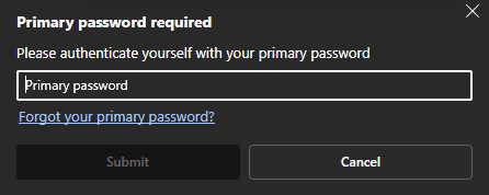 Edge fragt Primary Password ab