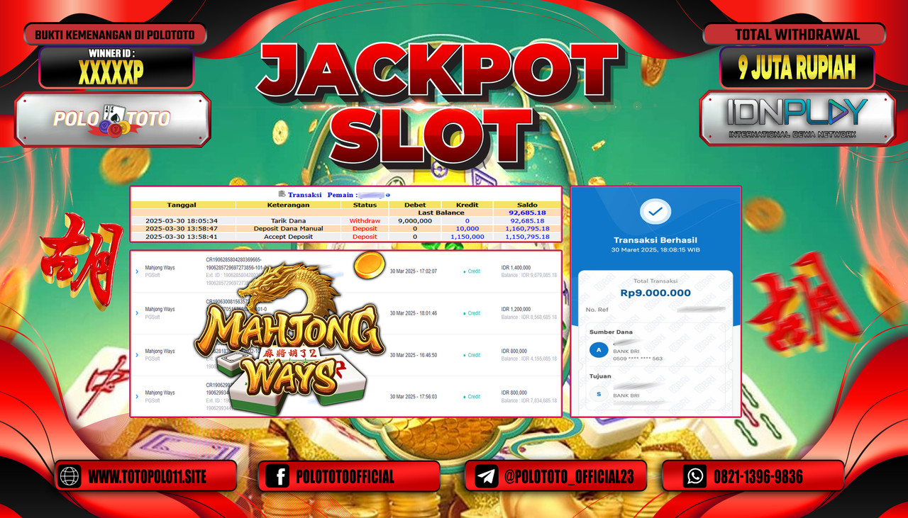 POLOTOTO JACKPOT SLOT MAHJONG WAYS Rp.9.000.000,-