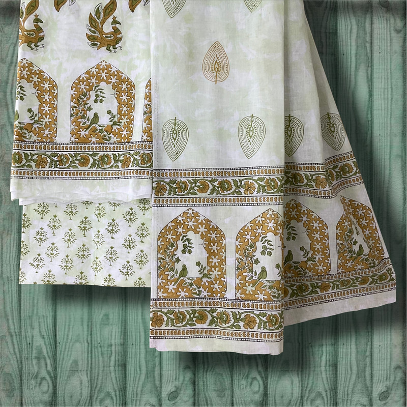 Peacock Arch Hand Block Printed Cotton Dress Material