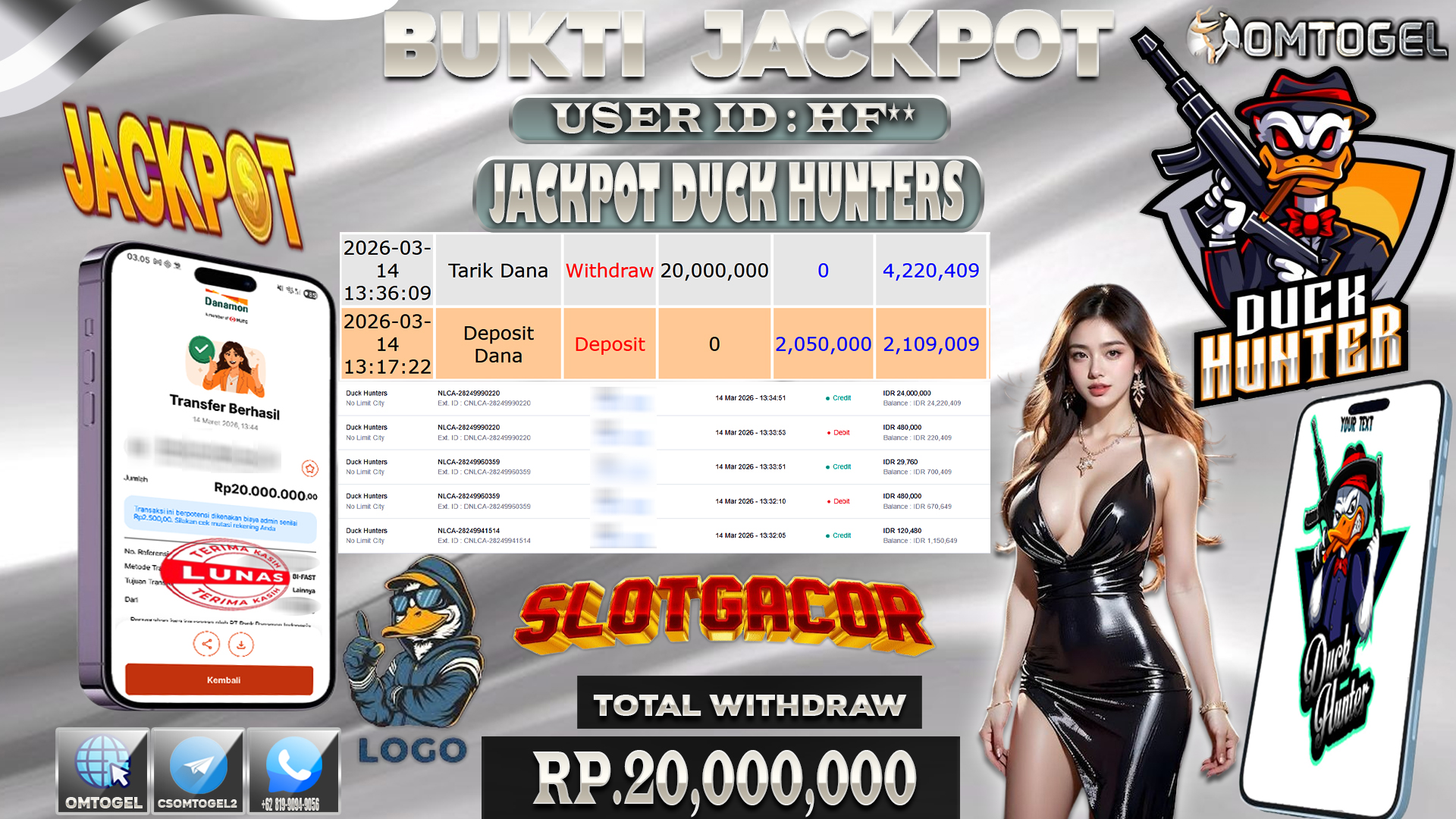 OMTOGEL JACKPOT NO LIMIT CITY DUCK HUNTRES, 20 JUTA DI BAYAR LUNAS ,-