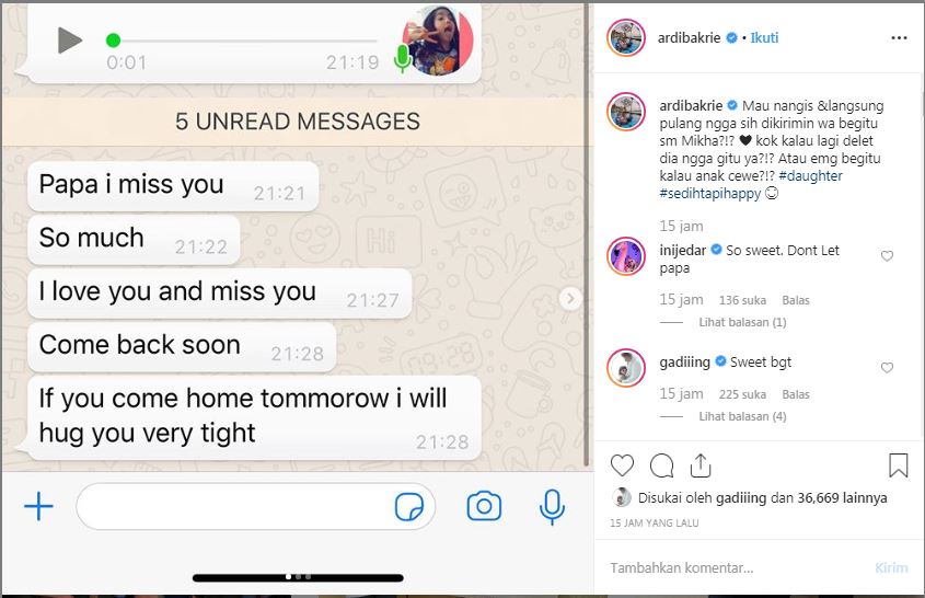 Pesan dari Mikha untuk ayahnya, Ardi Bakrie