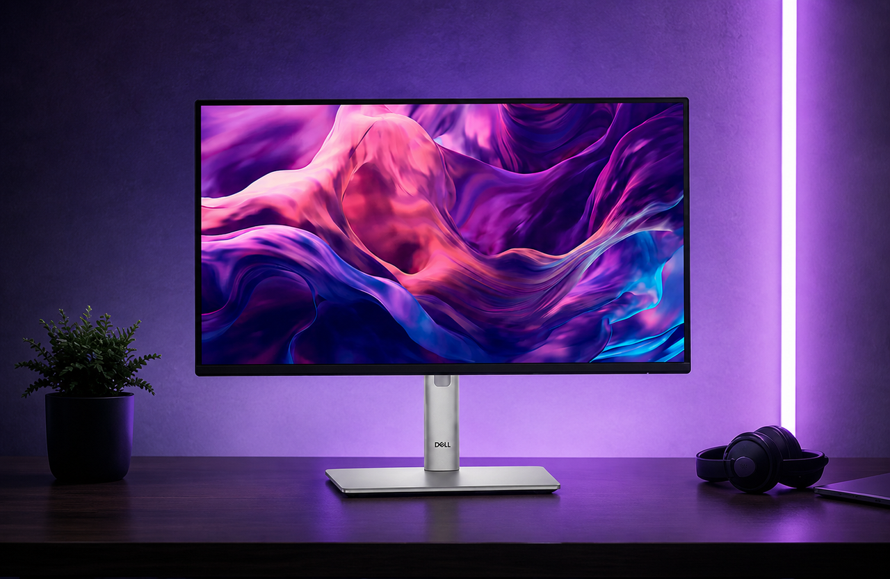 Diversas portas de conexão na traseira do monitor, incluindo HDMI, DP e USB