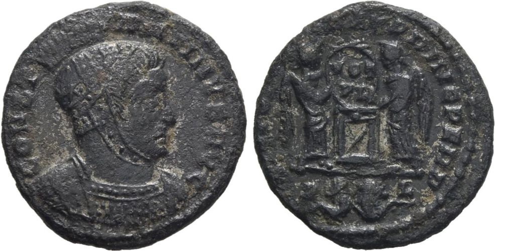 AE3 de Constantino I. VICTORIAE LAET PRINC PERP. Lyon (variante leyenda anv.) S-l500