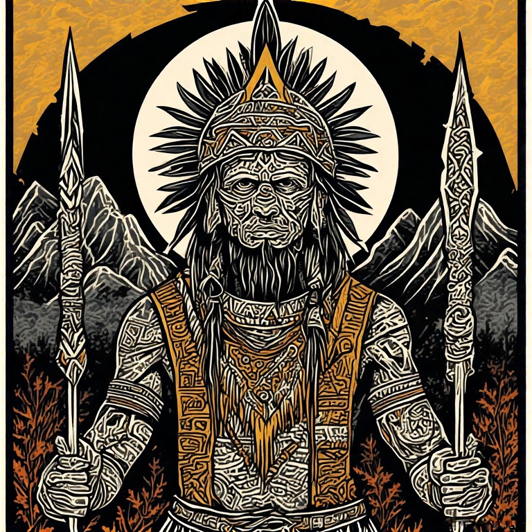 A-tribal-warrior-in-woodcut-st-32